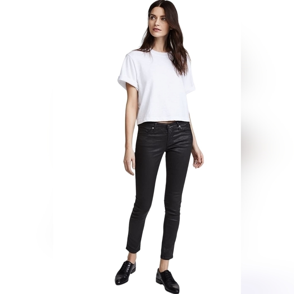 AG the Farrah High Rise Skinny Jeans in Leatherette Super Black